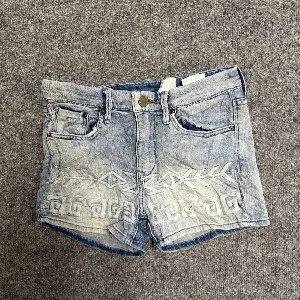 H&M Denim Shorts Womens Size 4 Light Wash Embroidered Geometric Boho Stretch